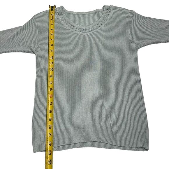 Vintage Handmade  Silky Light Blue Ribbed Short Sleeve Top Blouse - Picture 7 of 8